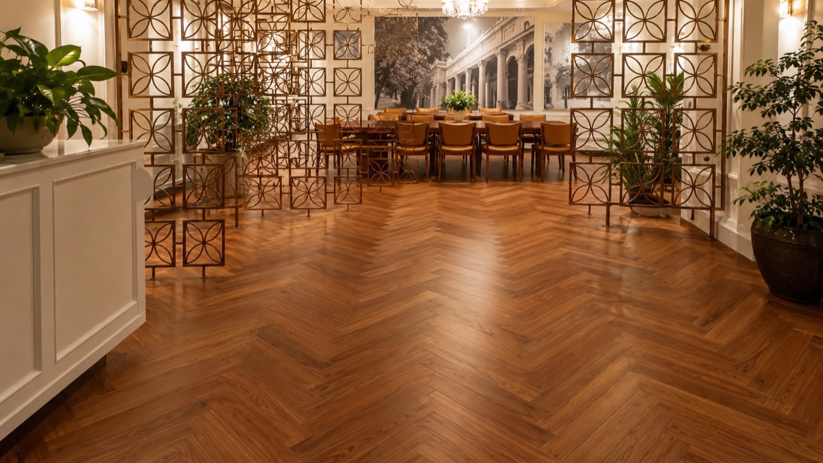 Integrated Dining Space — Burma Teak, herringbone, Indiranagar, 1200 sq ft